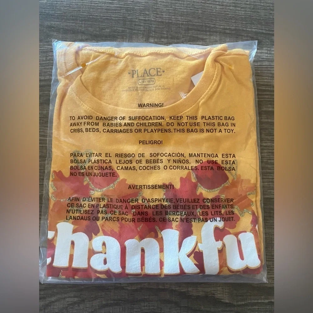NEW -The Children’s Place Girls Thankful Graphic Tee - Tuscan Sun. Large (10/12)